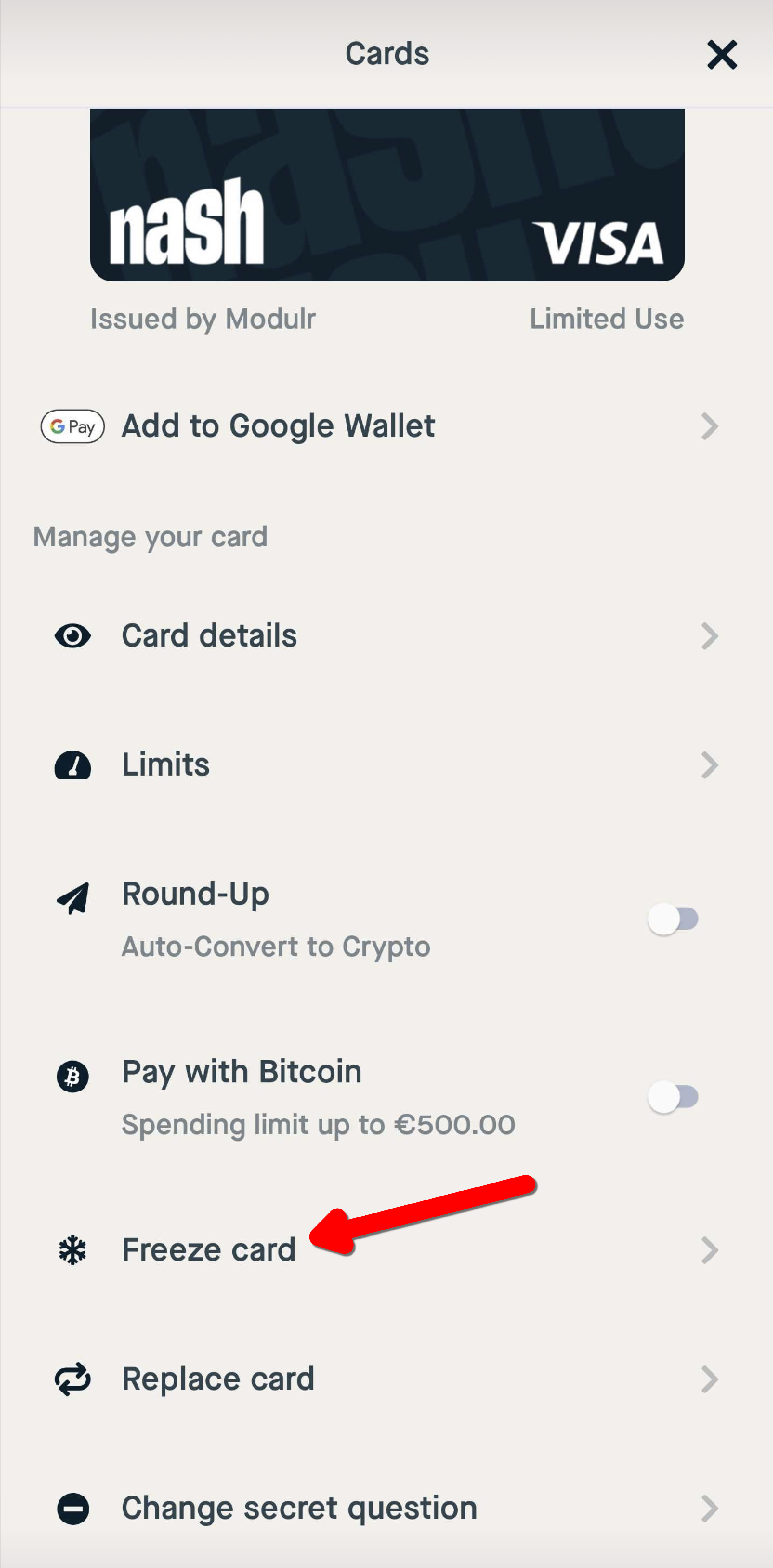 How can I freeze my virtual card? – Nash Support